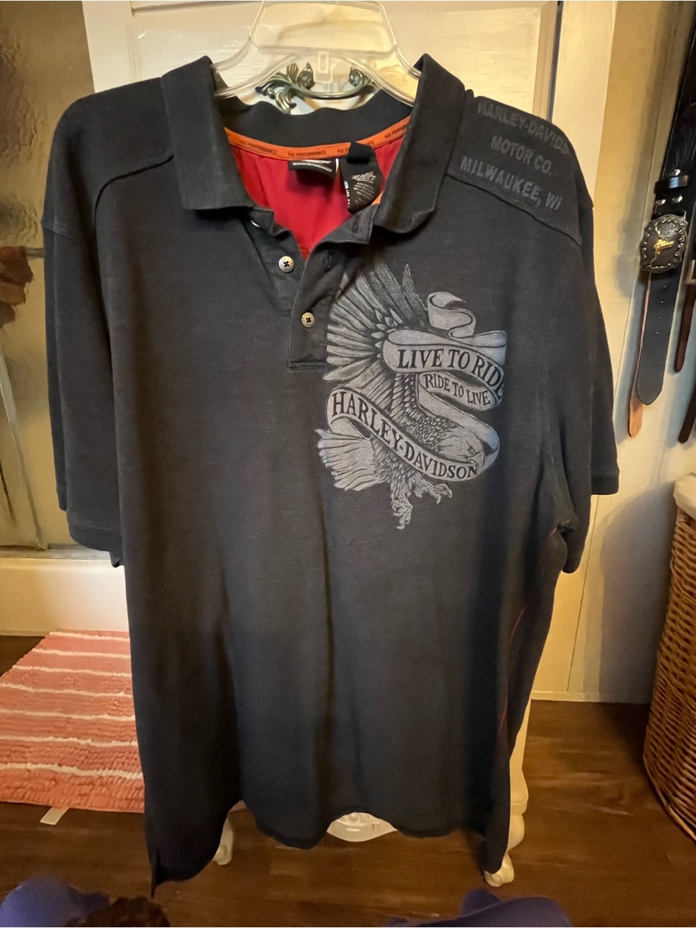 Harley-Davidson Dark Gray Polo with Light Gray Eagle Banner Graphic